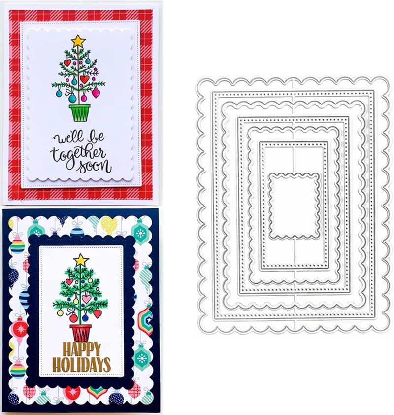 hinana 7pcs/Set Rectangle Frame Metal Die Cuts, Scallops Stitched Nesting Tag Background Cutting Dies for DIY Scrapbooking Album Decorative Embossing Paper Card Making - Image 1